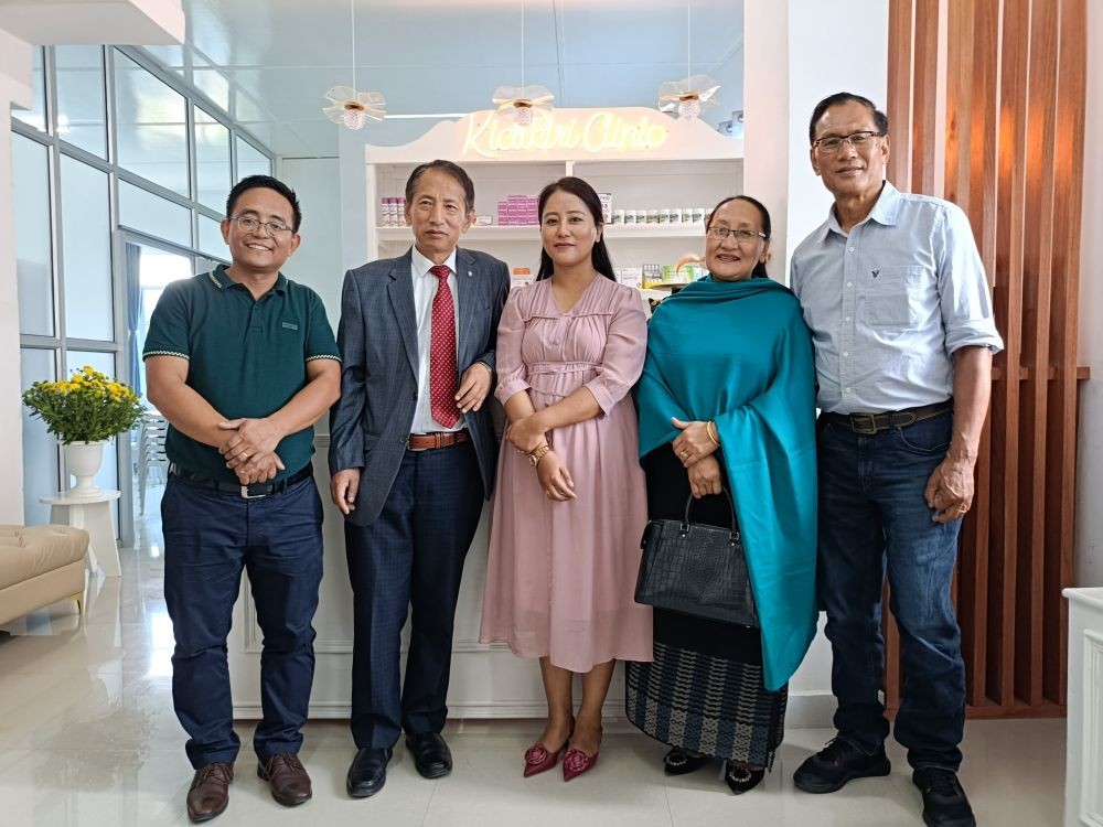 Dr R Talimoa Pongen (centre) Rev Rev Zotou Kiewhuo and others after the formal dedication of Kicükiri Clinic at Sepfuzou, Kohima Town.